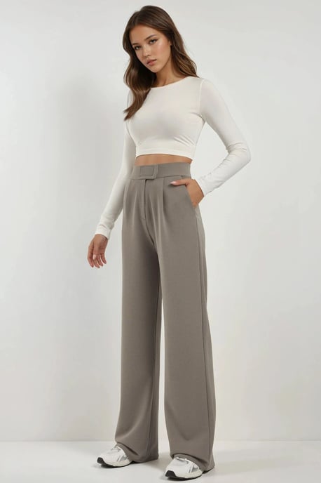 Hochtaillierte elastische Crepe Palazzo-Hose - Image 3