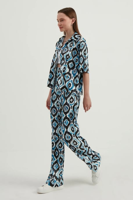 Satin Geometrische High Waist Boho-Hosen - Image 3