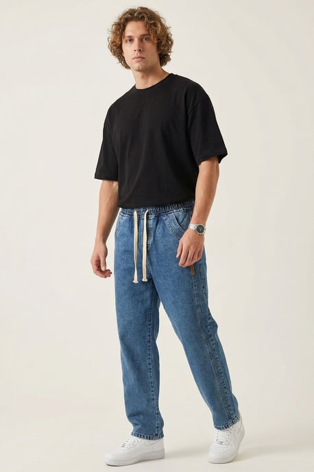 Lässige Denim-Hosen mit Zugbandbund - Image 3
