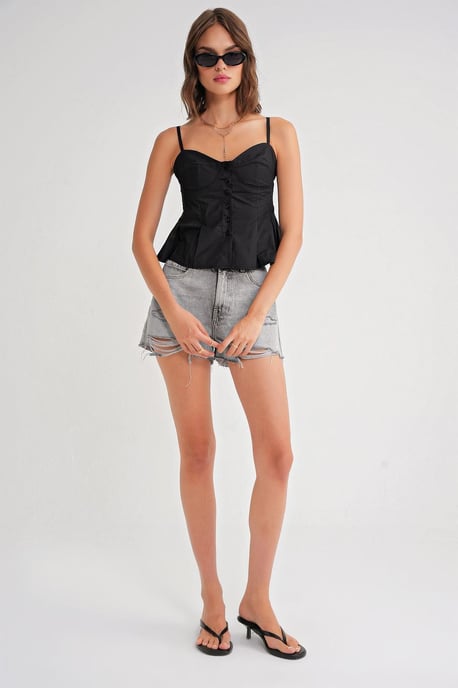 Herzchen-Ausschnitt Knopf-Front Peplum Cami Top - Image 2