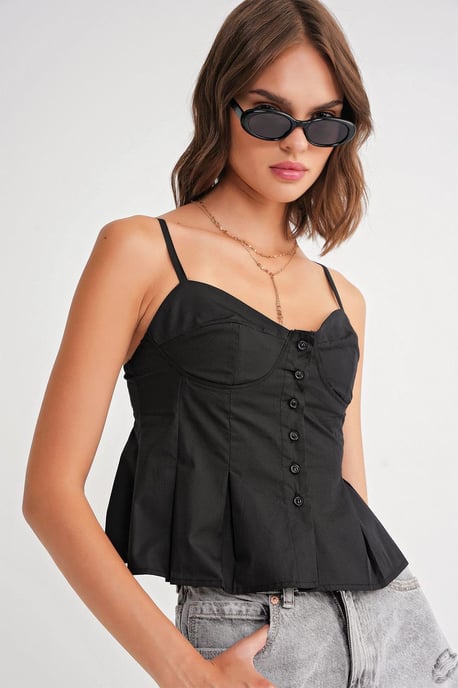 Herzchen-Ausschnitt Knopf-Front Peplum Cami Top - Image 3