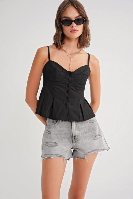 Herzchen-Ausschnitt Knopf-Front Peplum Cami Top - Image 4