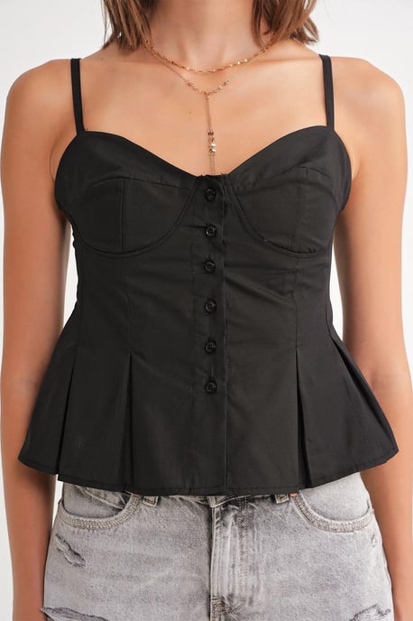 Herzchen-Ausschnitt Knopf-Front Peplum Cami Top - Image 6
