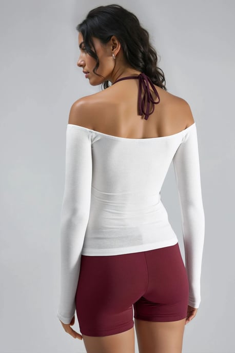 Schlanke Strickbluse mit U-Ausschnitt und Kontrastbesatz - Image 3