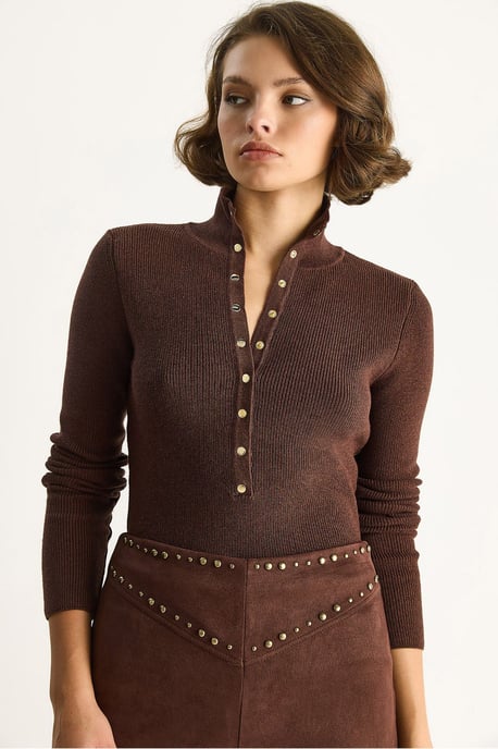Taillierte Langarm-Strickbluse mit Druckknopfverschluss - Image 2