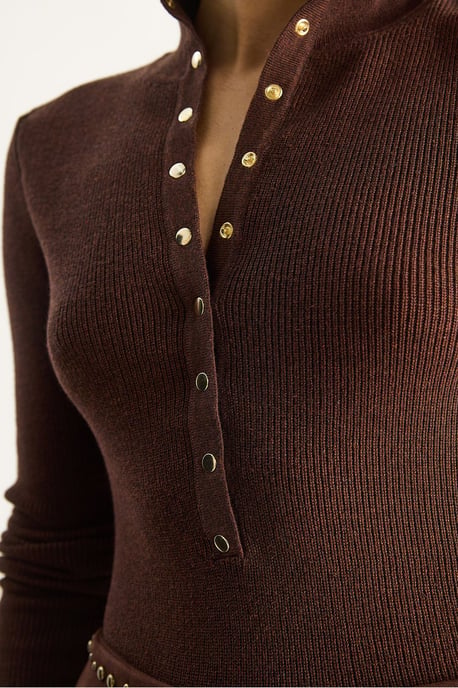 Taillierte Langarm-Strickbluse mit Druckknopfverschluss - Image 5