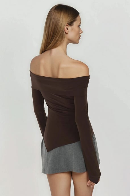 Elegantes Off-Shoulder Langarm Slim Fit Asymmetrisches Oberteil - Image 3