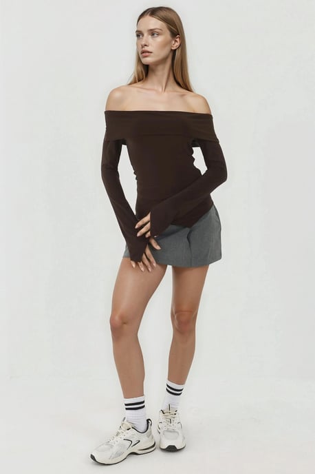 Elegantes Off-Shoulder Langarm Slim Fit Asymmetrisches Oberteil - Image 4