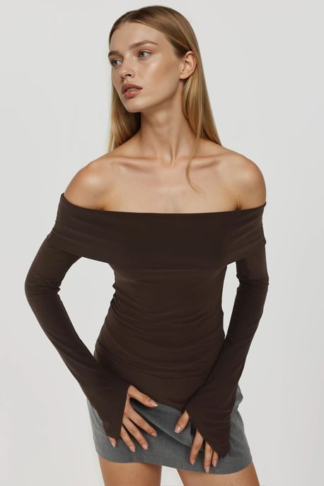 Elegantes Off-Shoulder Langarm Slim Fit Asymmetrisches Oberteil - Image 6