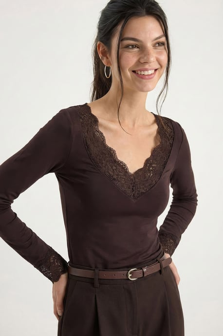 Spitzenverzierte V-Ausschnitt-Bluse - Image 3