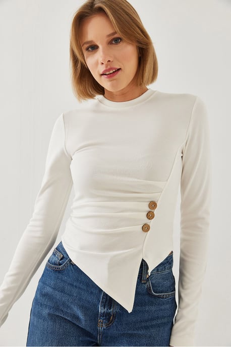 T-Shirt mit asymmetrischem Schnitt und Knopfdetail - Image 6