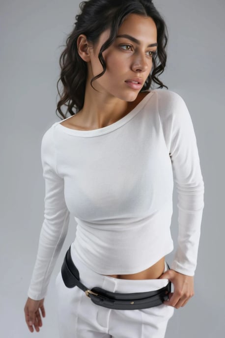 Schlanke Passform Rippoptik Bootsausschnitt-Bluse - Image 1