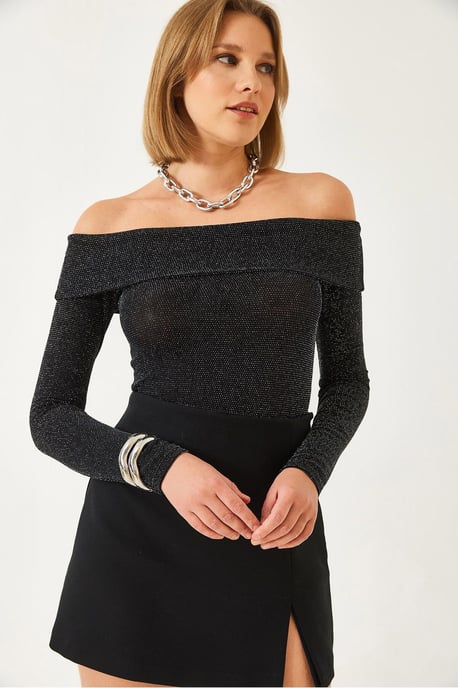 Trägerlose Taillierte Strukturbluse mit Lurex-Detail - Image 3