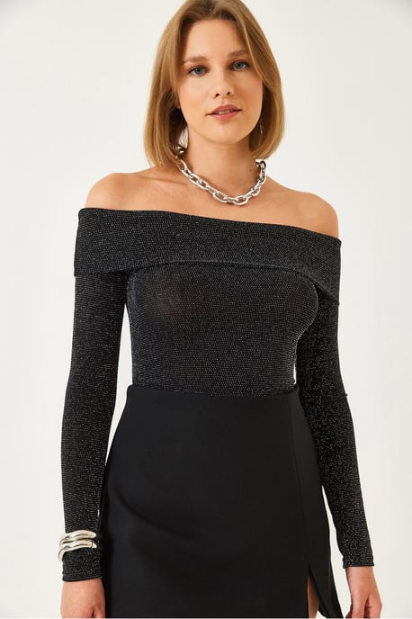 Trägerlose Taillierte Strukturbluse mit Lurex-Detail - Image 4