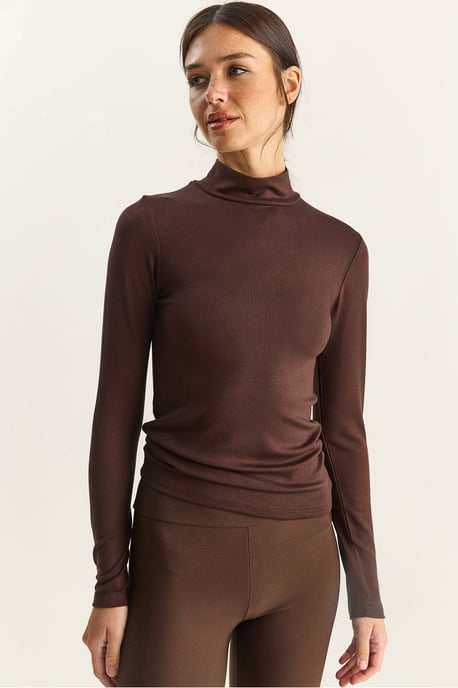 Slim Fit Langarm-Halbrollkragenoberteil - Image 2