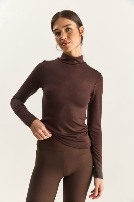 Slim Fit Langarm-Halbrollkragenoberteil - Image 3