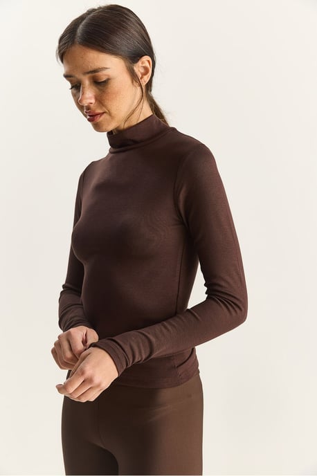 Slim Fit Langarm-Halbrollkragenoberteil - Image 4