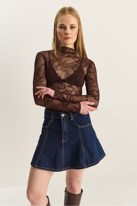 Paisley-Print Cut-Out Halbpolokragenbluse - Image 3