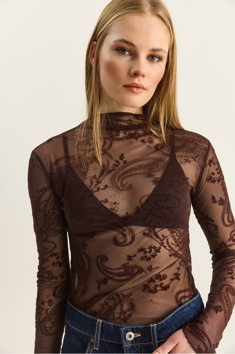Paisley-Print Cut-Out Halbpolokragenbluse - Image 4