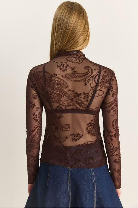 Paisley-Print Cut-Out Halbpolokragenbluse - Image 6