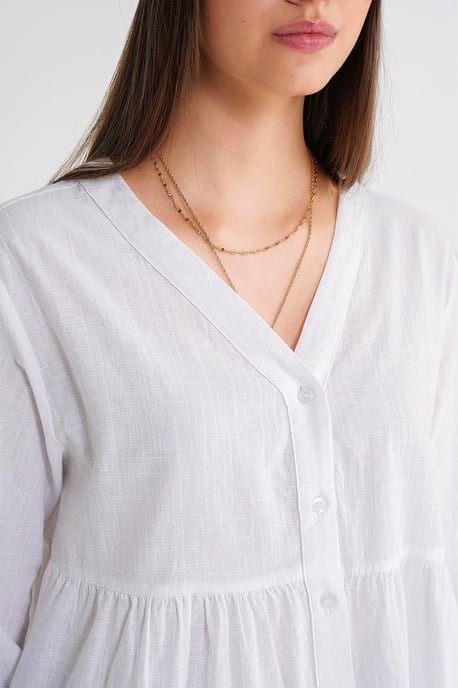 Langärmlige, gestufte V-Ausschnitt-Bluse - Image 6