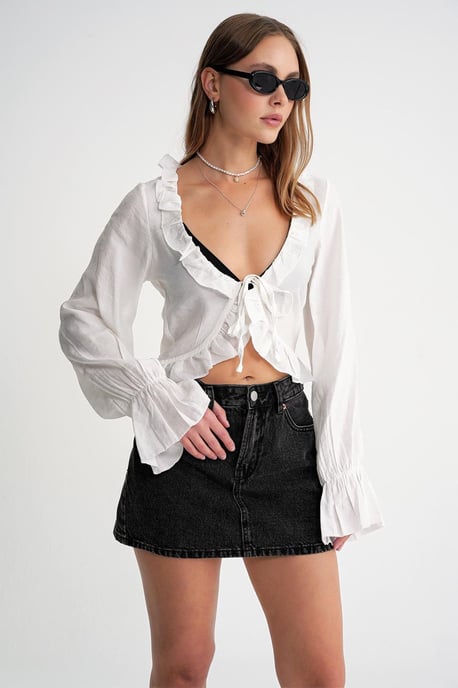 Rüschenshirt mit V-Ausschnitt und langen Ärmeln - Image 1