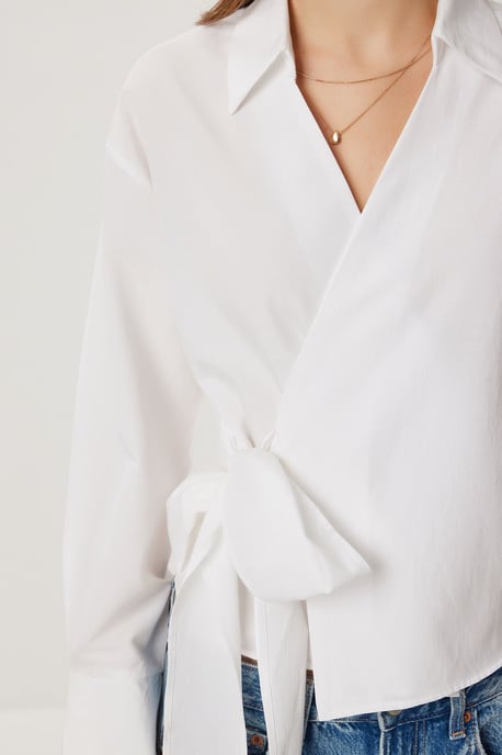 Doppelt gefütterte Popeline-Bluse mit Bindegürtel - Image 3