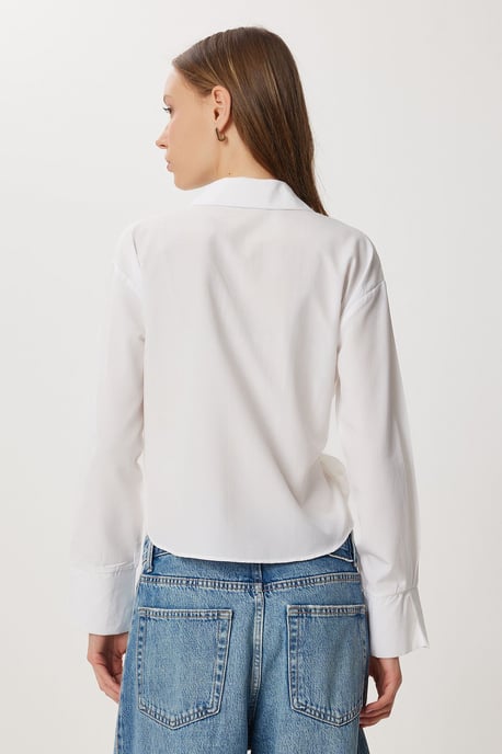 Doppelt gefütterte Popeline-Bluse mit Bindegürtel - Image 4