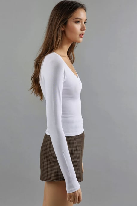 V-Ausschnitt Langarm Taillierte Bluse - Image 3