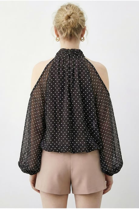 Punktmuster Chiffon Rollkragenbluse mit Cut-Out - Image 4