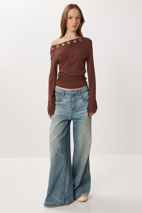 Asymmetrische Kragen Langarm Viskosebluse - Image 3
