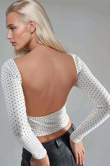 Punkte-muster Slim Fit Crop Bluse mit Rücken-Detail - Image 1