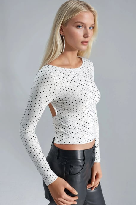 Punkte-muster Slim Fit Crop Bluse mit Rücken-Detail - Image 2
