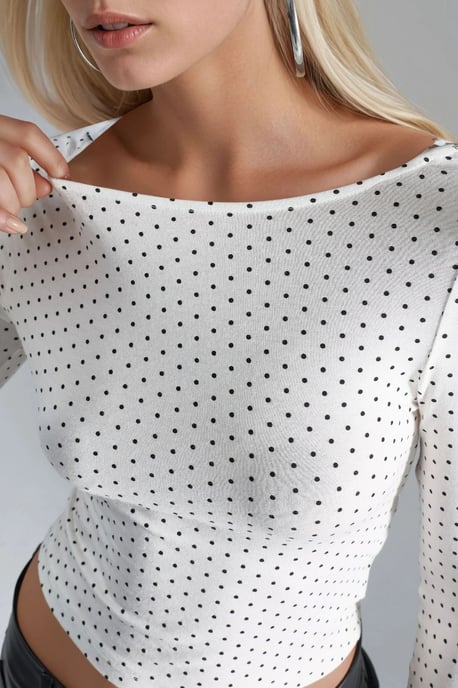 Punkte-muster Slim Fit Crop Bluse mit Rücken-Detail - Image 5
