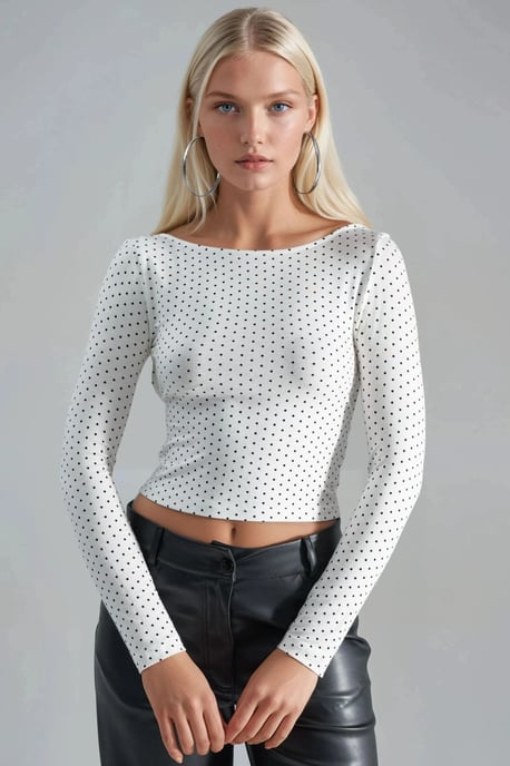 Punkte-muster Slim Fit Crop Bluse mit Rücken-Detail - Image 6