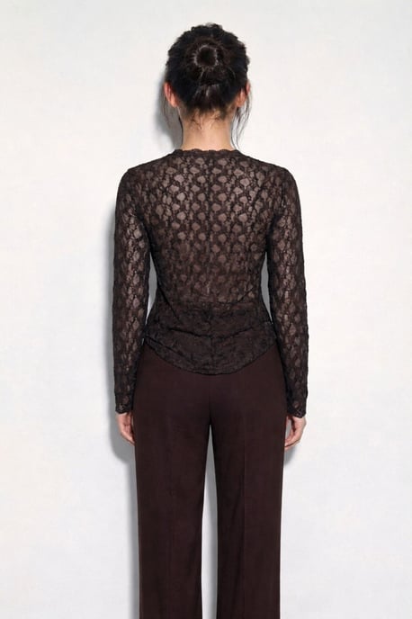 Spitzen Rundhalsausschnitt Bluse mit langen Ärmeln - Image 4