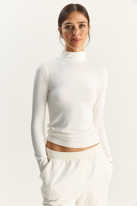Slim Fit Langarm-Halbrollkragenoberteil - Image 2