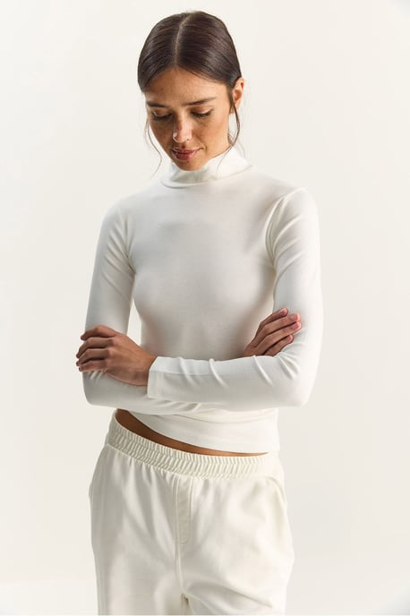 Slim Fit Langarm-Halbrollkragenoberteil - Image 6