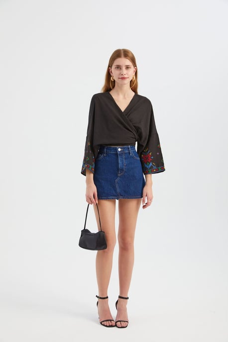 Bestickte V-Ausschnitt Langarm-Boho-Bluse - Image 2