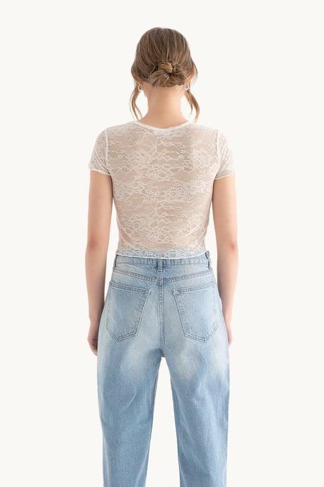 Blumen Besticktes Rundhals-Mesh-Top - Image 3