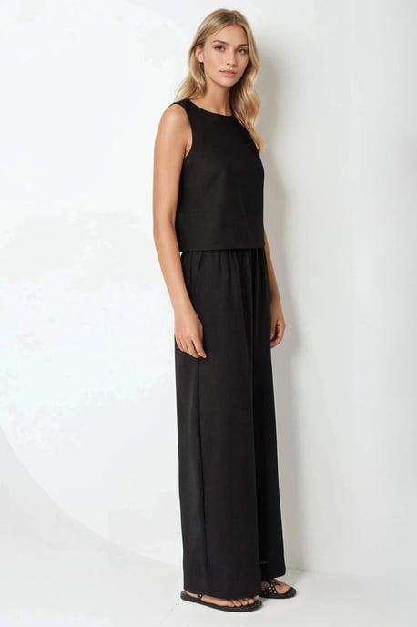 Leinengefühl Bluse & Elastischer Taillenbund Hosen Zweiteiliges Set - Image 2
