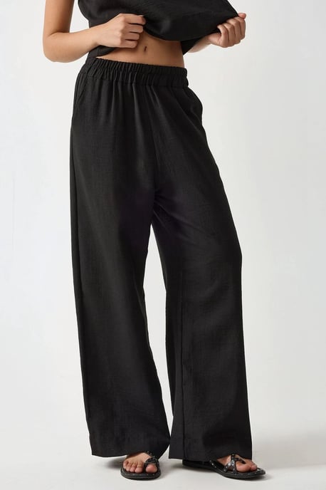Leinengefühl Bluse & Elastischer Taillenbund Hosen Zweiteiliges Set - Image 3