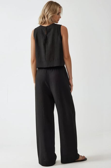 Leinengefühl Bluse & Elastischer Taillenbund Hosen Zweiteiliges Set - Image 4