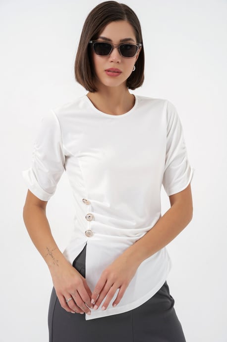 Rundhals-Button-Bluse - Image 3