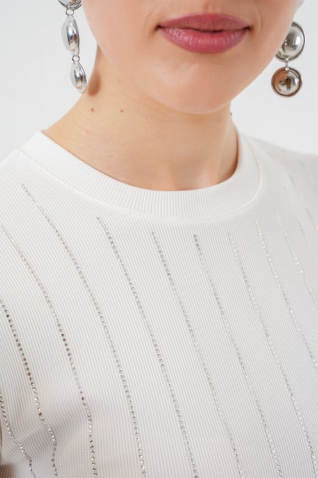 Besetzte Bluse im Slim Fit mit Rundhalsausschnitt - Image 4