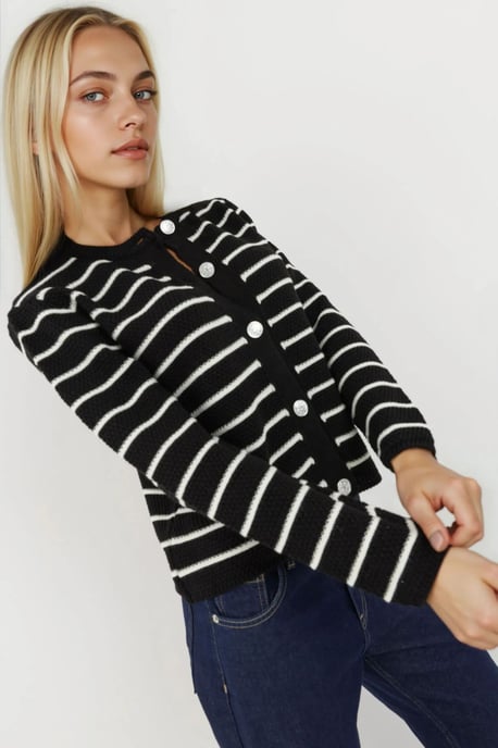 Gestreifter Strickcardigan mit Knöpfen - Image 5