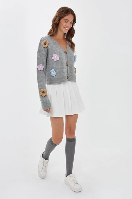 Blumen V-Ausschnitt Lässiger Cardigan - Image 2