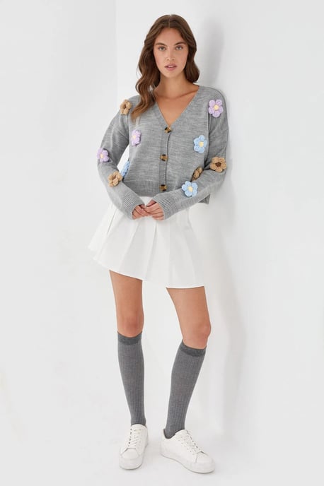 Blumen V-Ausschnitt Lässiger Cardigan - Image 4