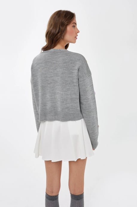Blumen V-Ausschnitt Lässiger Cardigan - Image 5