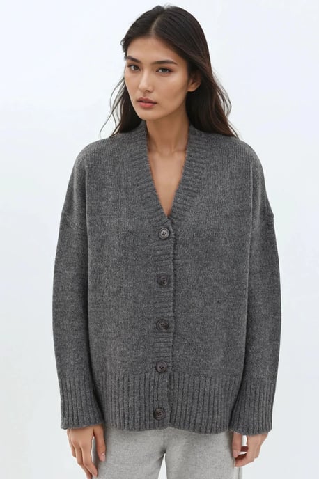 Dicker V-Ausschnitt Strickcardigan - Image 2